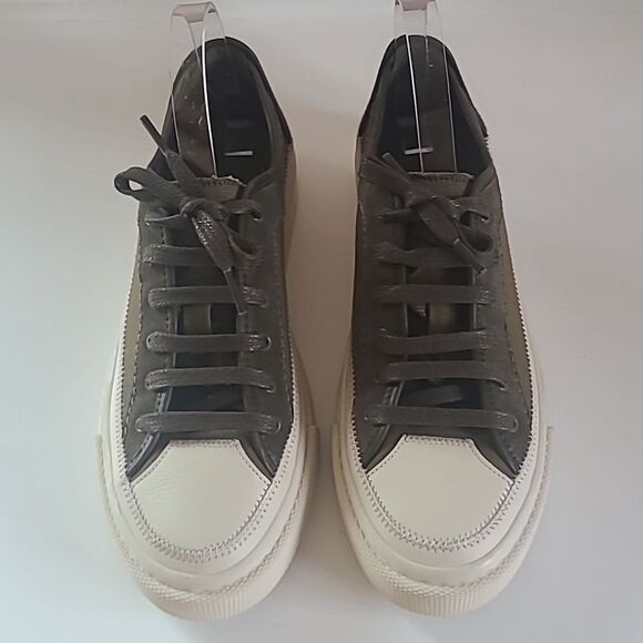 All Saints Olive Green Platform Leather & Canvas Sneakers Size EU 40 - Picture 2 of 14